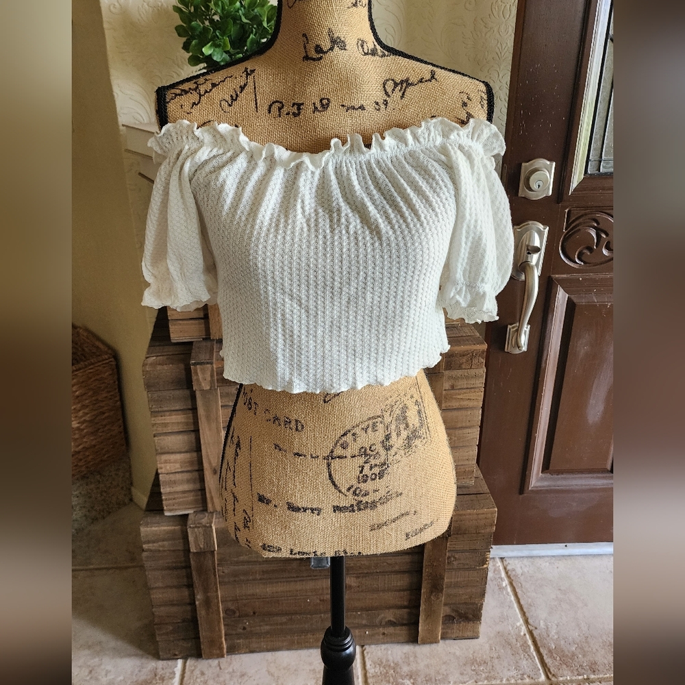 White Off-Shoulder Ruffle Top - Picture 2 of 5